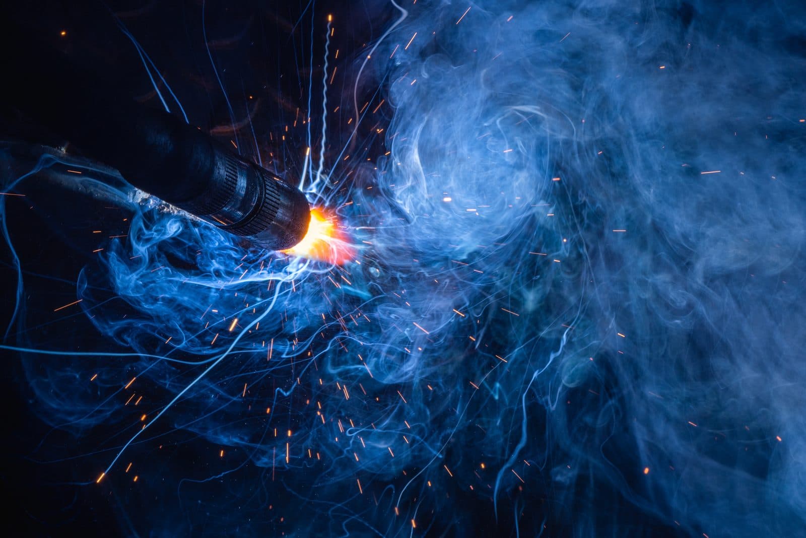 FCAW flux-core welding torch close-up